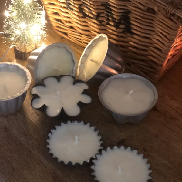 VINTAGE METAL JELLY MOULDS AND PATISSERIE TIN CANDLES
