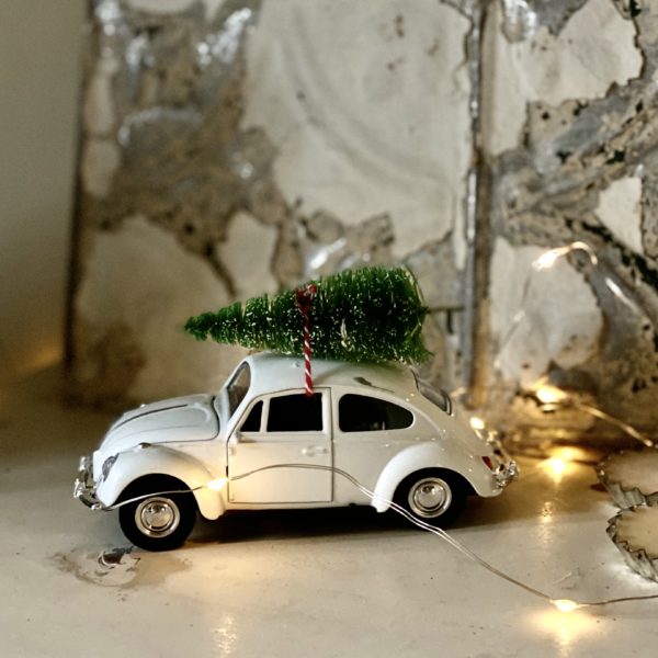 VW BEETLE CAR WITH CHRISTMAS TREE DECORATION