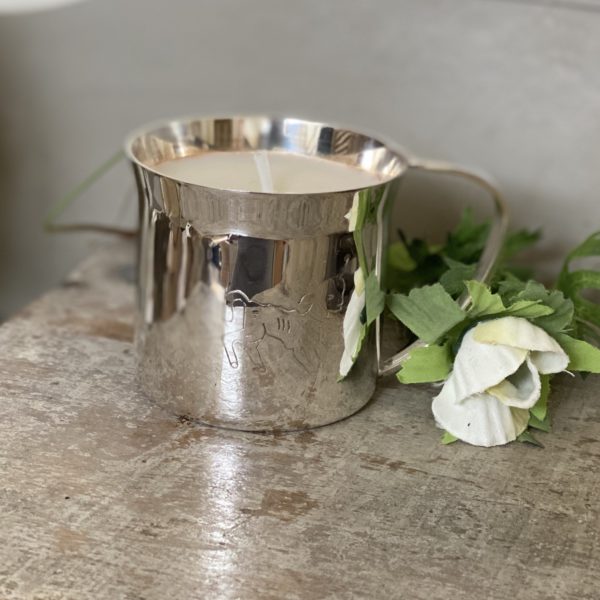 VERY SWEET SILVER PLATED CHRISTENING CUP CANDLE – DARJEELING & TEA ROSE