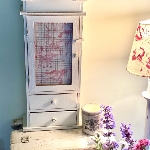 SHABBY CHIC DISTRESSED CUPBOARD WITH CABBAGES & ROSES FABRIC