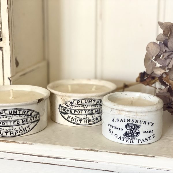 Antique Sainsbury’s and Plumtree Paste Pot Candles