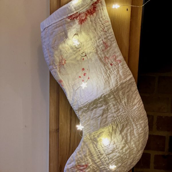 VINTAGE QUILTED FABRIC CHRISTMAS STOCKING