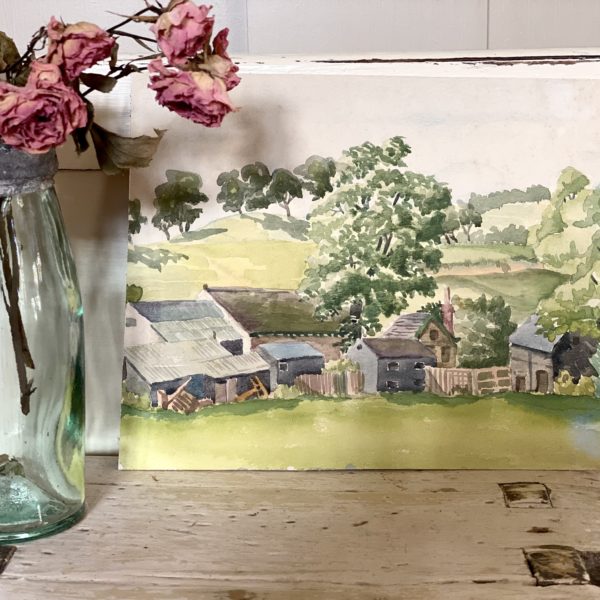 ORIGINAL WATERCOLOUR PAINTING OF A FARM SCENCE