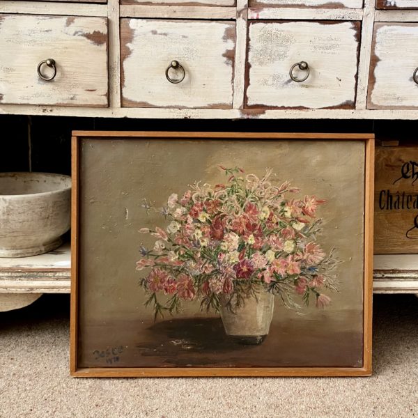 Stunning original vintage oil painting of Vase of flowers – floral Impressionism