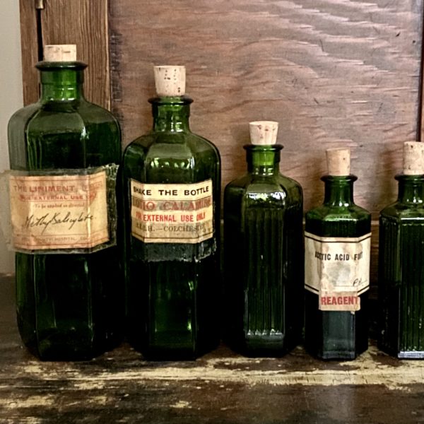 Antique Rare Dark Green ribbed Medicine Bottles