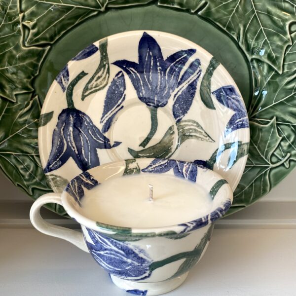 RARE EMMA BRIDGEWATER BLUE STRIPED TULIPS CUP AND SAUCER CANDLE
