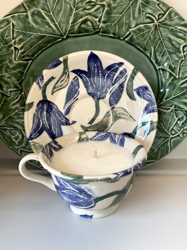 RARE EMMA BRIDGEWATER BLUE STRIPED TULIPS CUP AND SAUCER CANDLE
